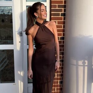 Peppermayo Keena Scarf Maxi Dress Chocolate